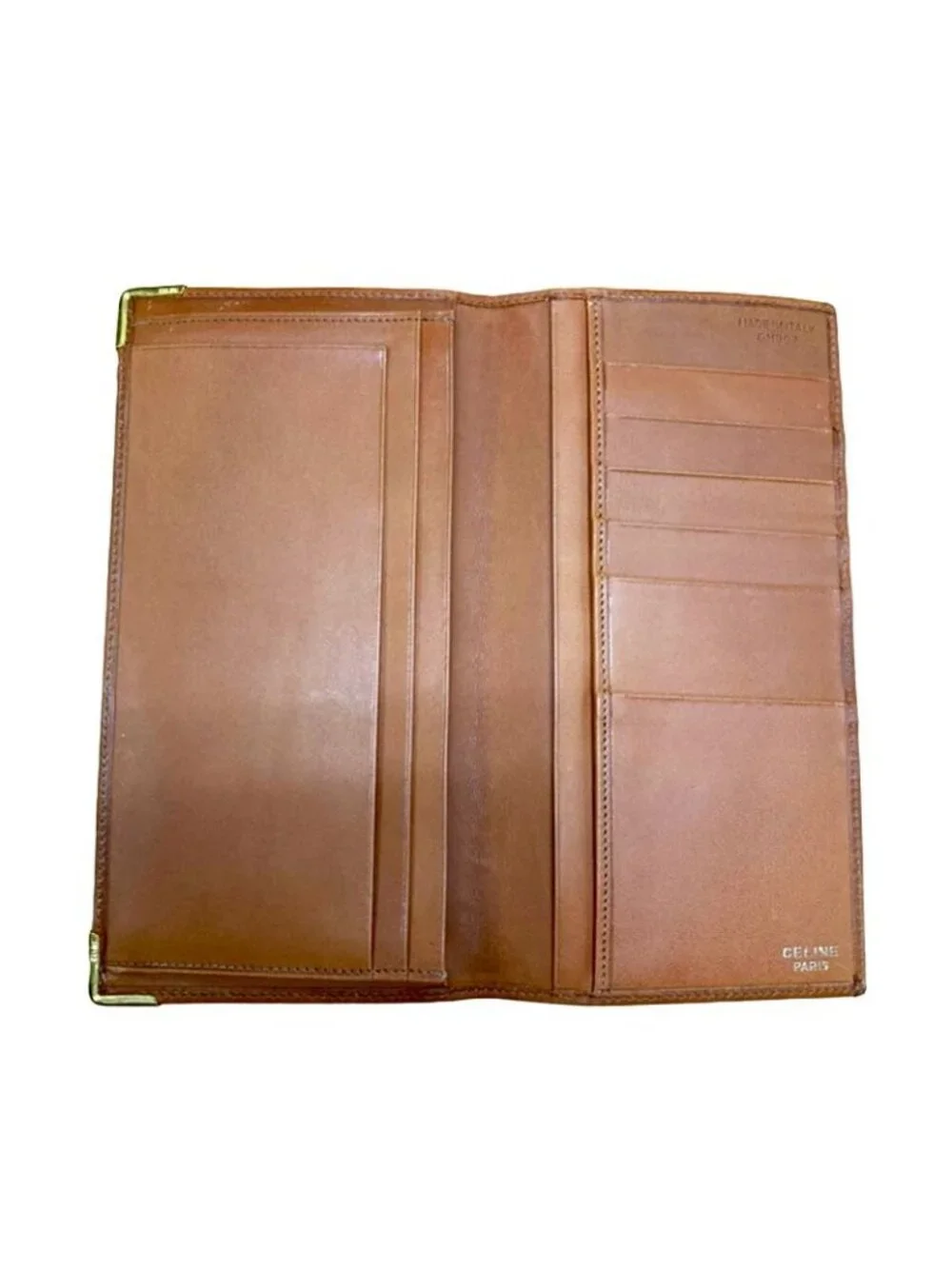 Celine Macadam Wallet Billfold Beige Brown Leather